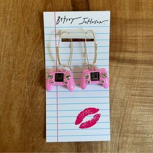 NWT Betsey Johnson Earrings Gold Tone & Pink Enamel Video Game Controller Drop